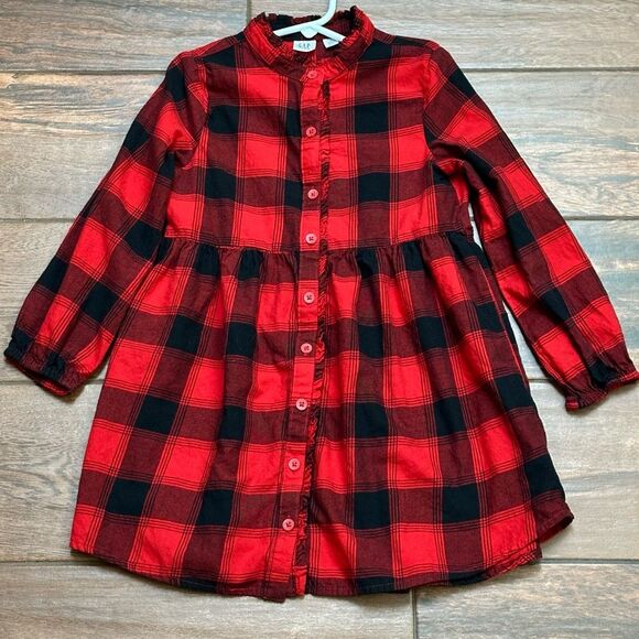 Girls Ruffle Detail Buffalo Plaid Shirt Christmas Dress Size 6/6X - Picture 1 of 5